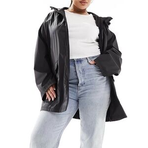 BRAND NEW Women's Black Hooded Jacket-  Curve rubberized rain coat